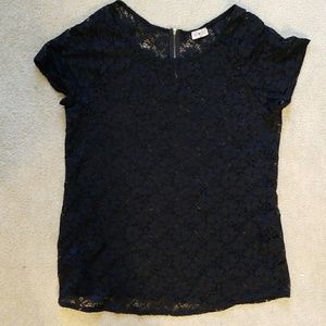 Black Lace Stretch Top Gold Zipper sz 3x